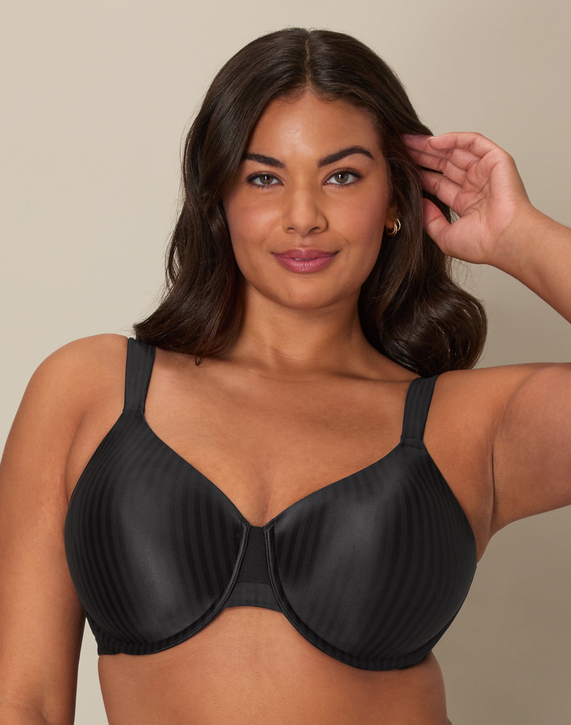 Playtex Secrets Perfectly Smooth T-Shirt Underwire Bra for Full-Figures Black Stripe 42DD Women's