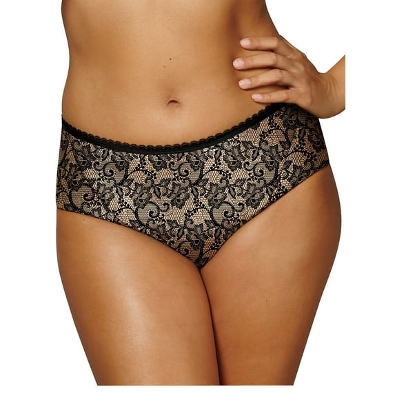 Playtex Secrets Incredibly Smooth Cheeky Hipster Black/Nude Lace Print 2XL Women's