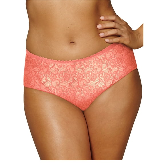 Playtex Secrets Incredibly Smooth Cheeky Hipster Coral Peach w/Coral Punch Lace Print 3XL Women's