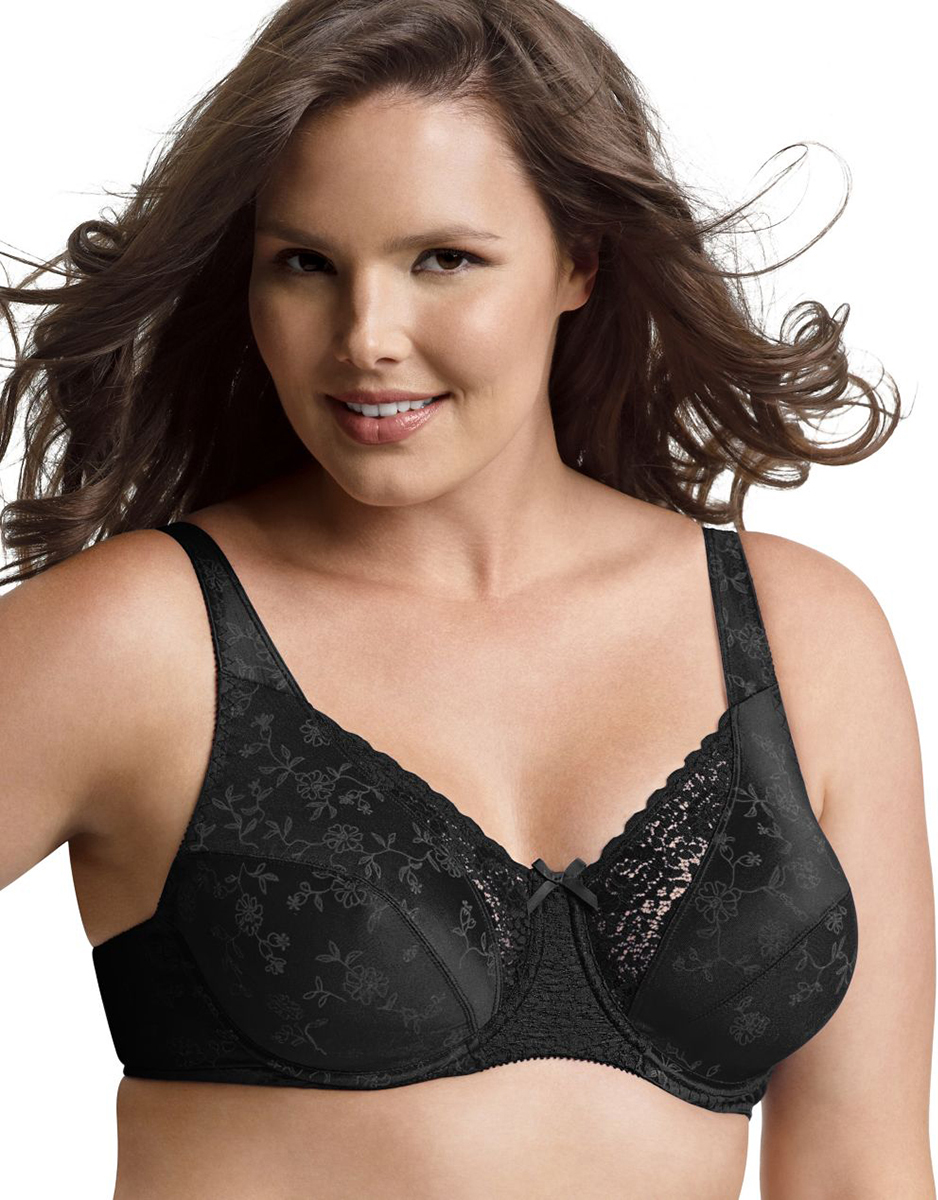 Playtex Women's Secrets Signature Floral Underwire Bra, Black, 34C