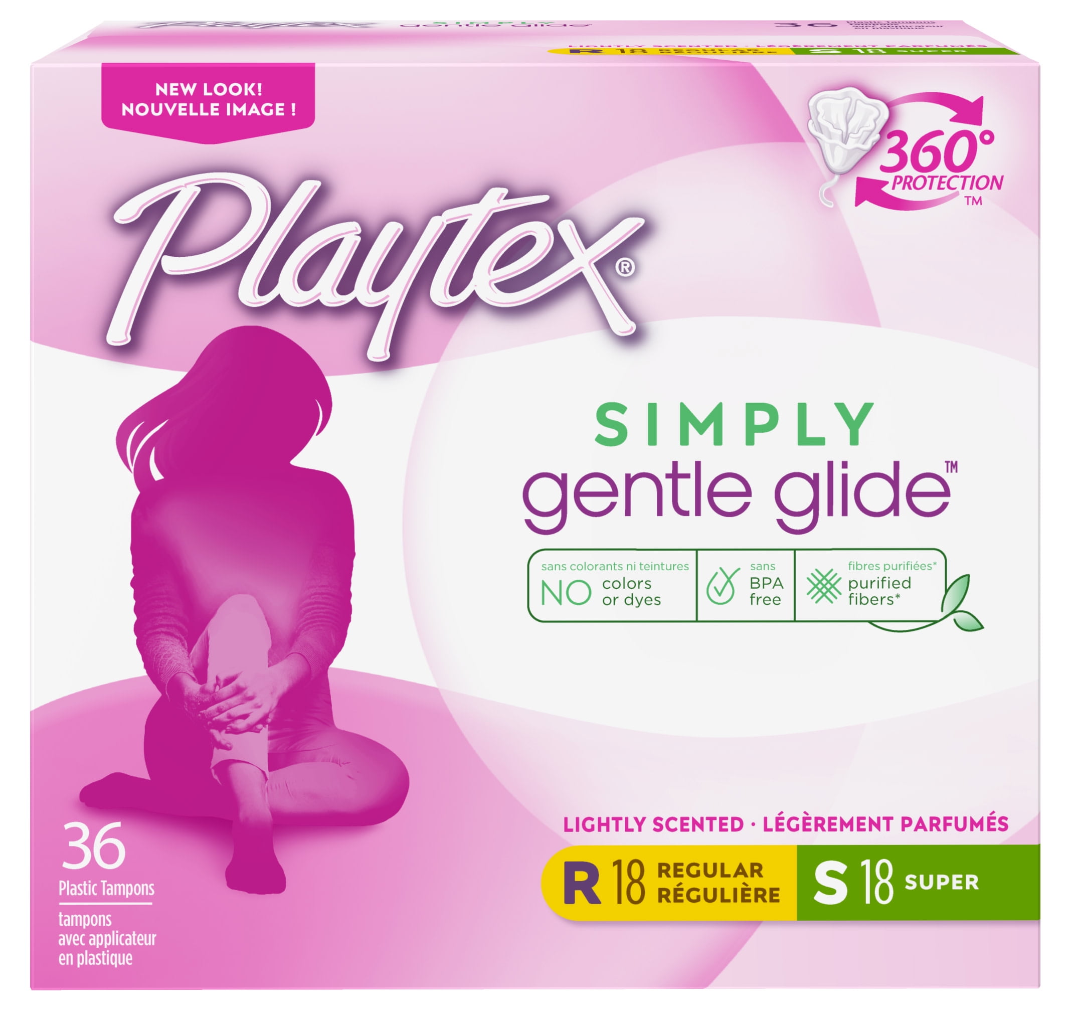 Playtex Simply Gentle Glide Tampons, Scented, Multi-Pack, 36ct. (18 Regular, 18 Super Absorbency)