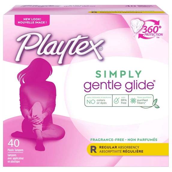 Playtex Simply Gentle Glide Tampons, Unscented, Regular, 40 Ct - 2 Pack