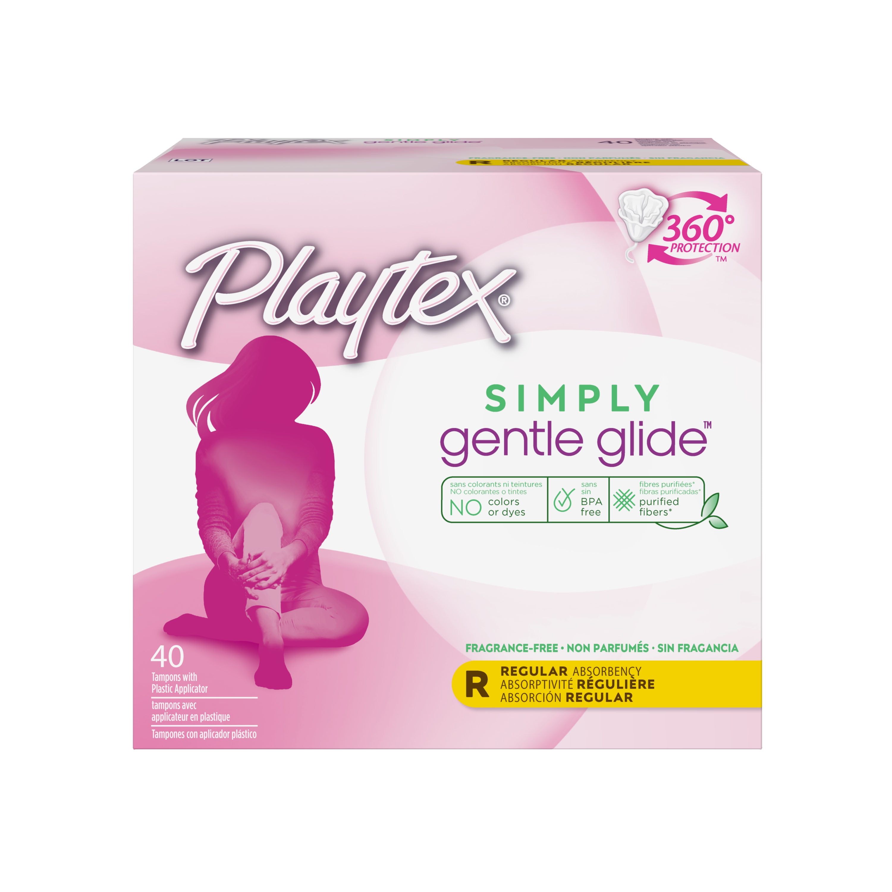 Playtex Simply Gentle Glide Tampons, Unscented, Regular, 40 Ct