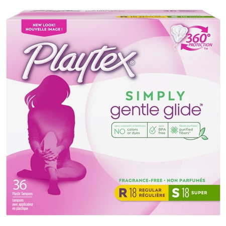 Playtex Simply Gentle Glide Tampons, Unscented, Regular/Super, 36 Ct