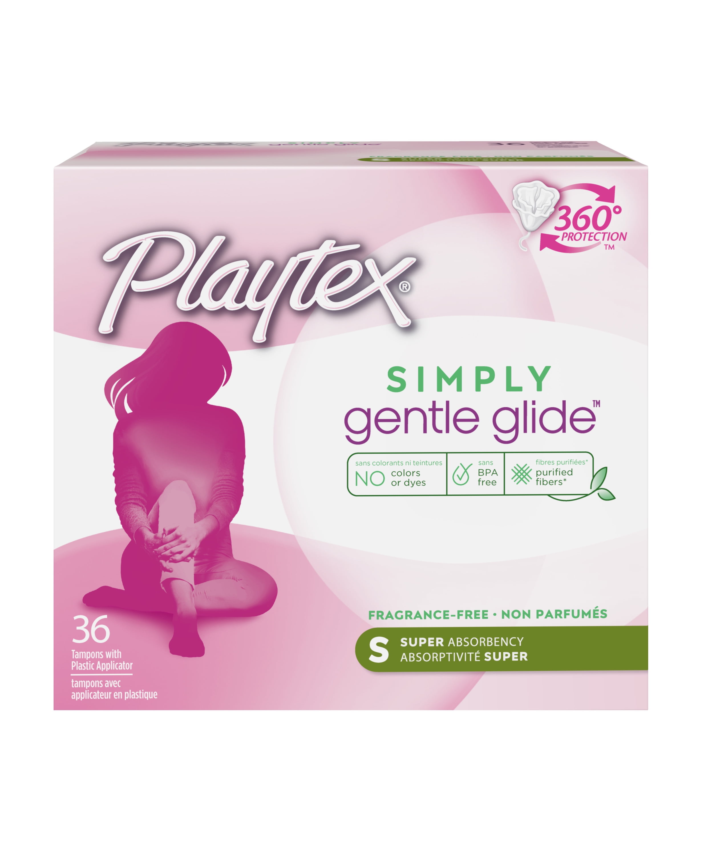 Playtex Simply Gentle Glide Tampons, Unscented, Super, 36 Ct