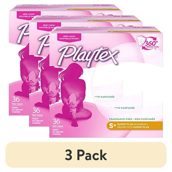 (3 pack) Playtex Simply Gentle Glide Unscented Tampons, Super Plus Absorbency, 36 Count (Pack of 1) (Packaging May Vary)