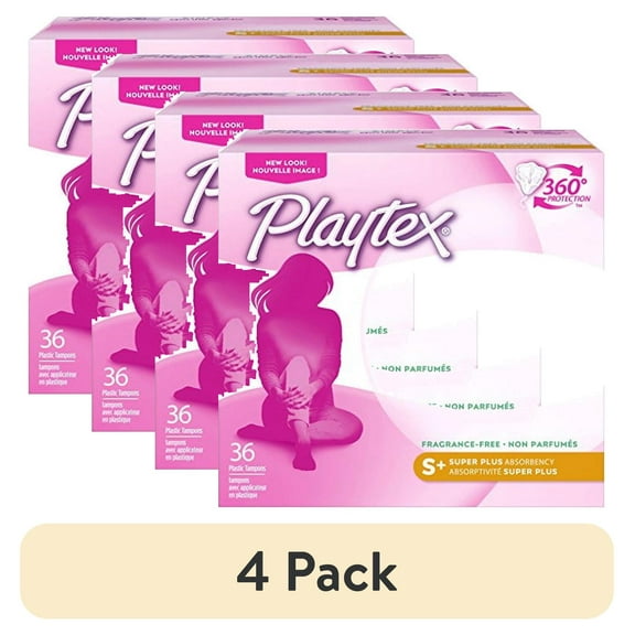 (4 pack) Playtex Simply Gentle Glide Unscented Tampons, Super Plus Absorbency, 36 Count (Pack of 1) (Packaging May Vary)