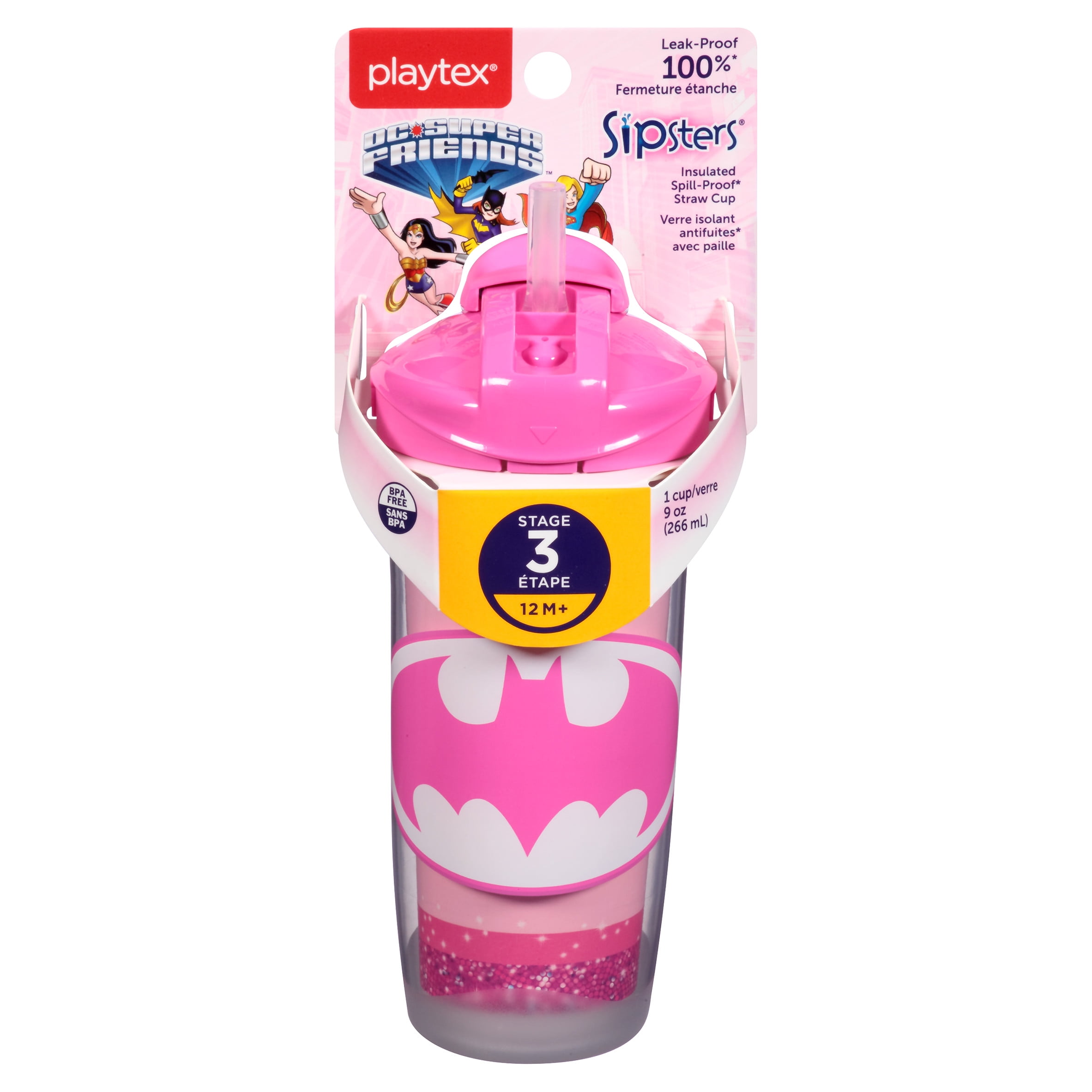 Playtex Sipsters Stage 3 DC Super Friends Insulated Straw Sippy Cup, 9 Oz (Color May Vary)