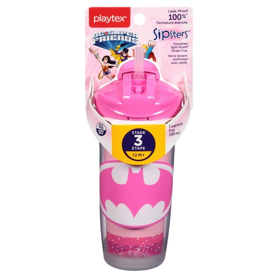 Playtex Sipsters Stage 3 DC Super Friends Insulated Straw Sippy Cup, 9 Oz (Color May Vary)
