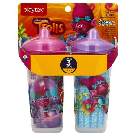 Playtex Sipsters Stage 3 Trolls Insulated Spout Sippy Cup, 9 Oz, 2 Pk (Colors May Vary)
