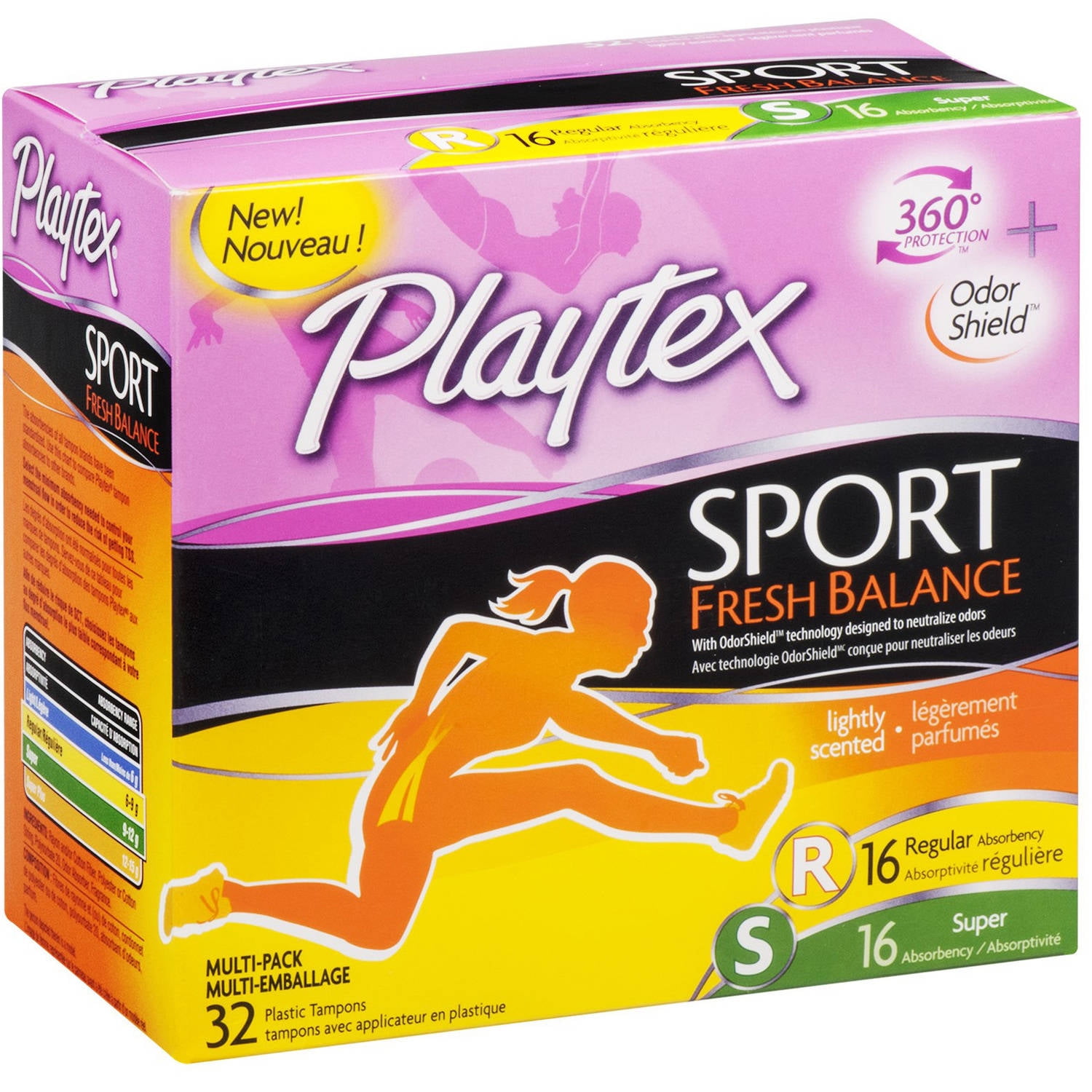 Playtex Sport Fresh Balance Multi Pack Tampons, 32 CT (Pack of 6