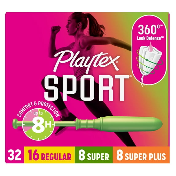 Playtex Sport Tampons, Unscented, Regular/Super/Super Plus Absorbency, 32 Count