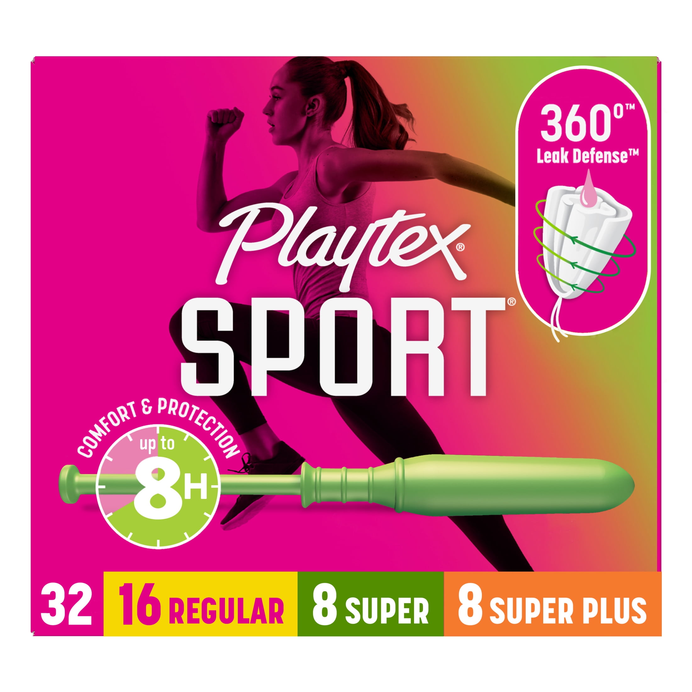 Playtex Sport Tampons, Unscented, Regular/Super/Super Plus Absorbency, 32 Count