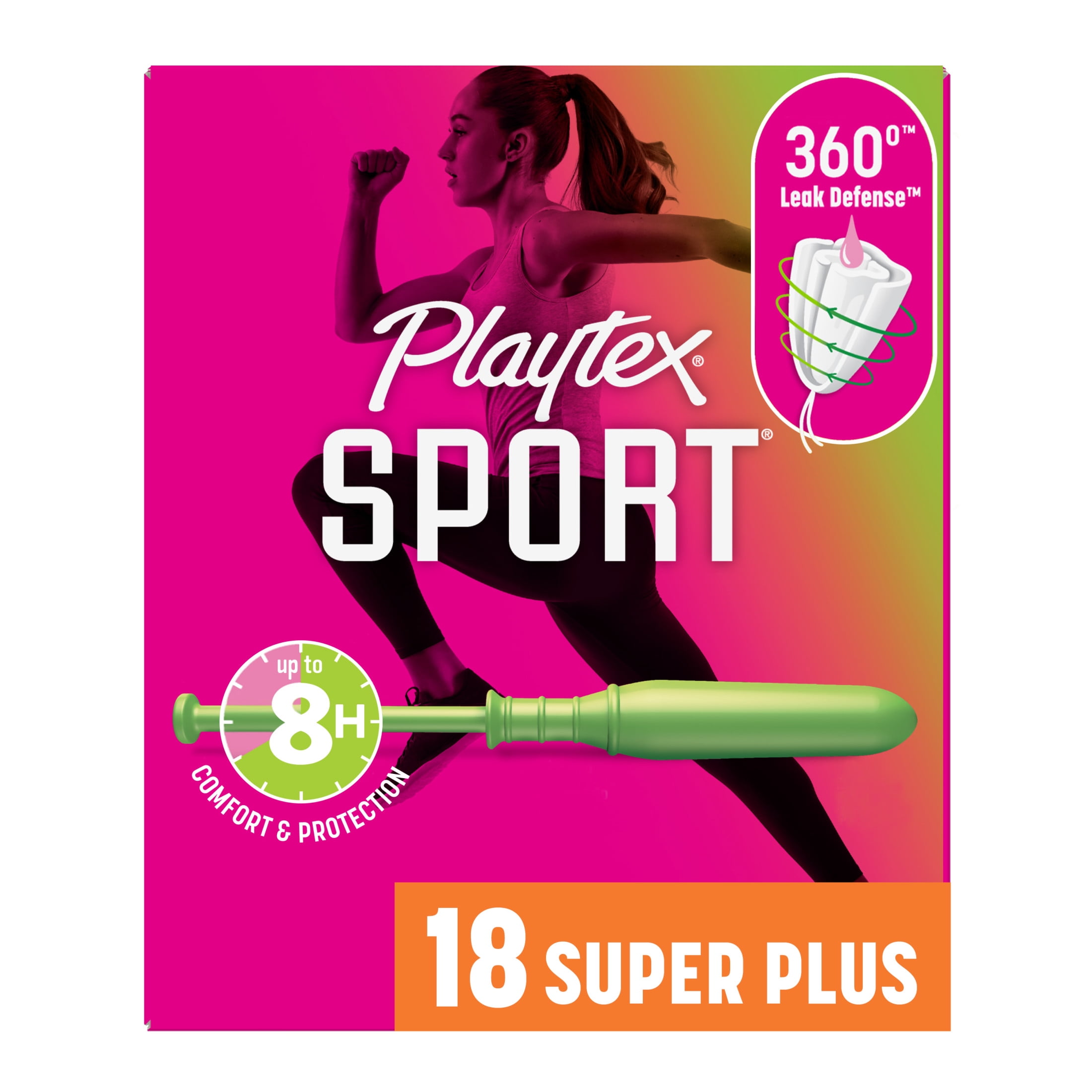 Playtex Sport Tampons Super Plus Absorbency, Fragrance-Free - 18ct