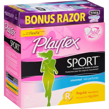 Playtex Sport Regular Absorbency Plastic Applicator Tampons, Unscented, 36 Ct
