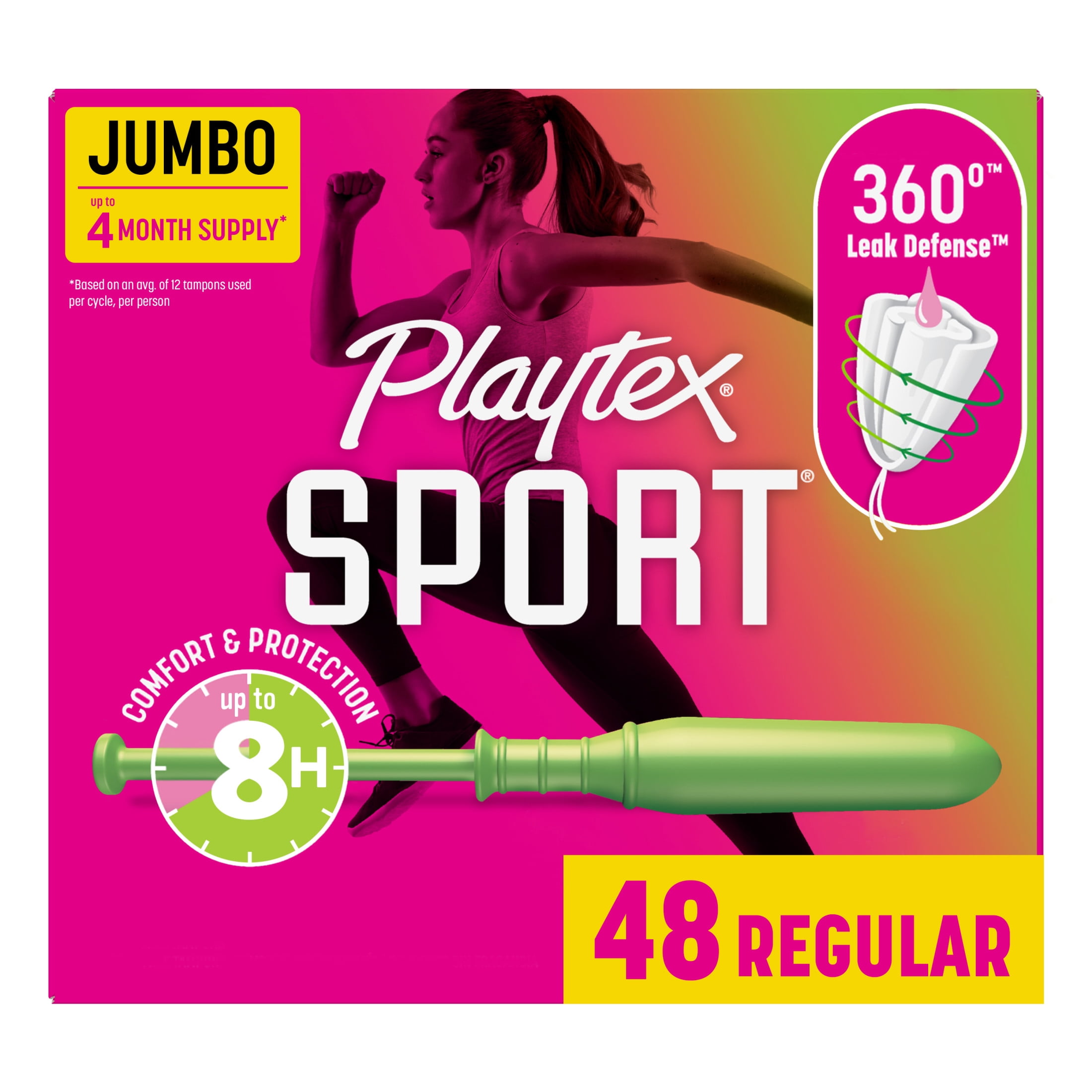 Playtex Sport Tampons Regular Absorbency, Fragrance-Free - 48ct
