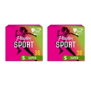 Playtex Sport Super Plastic Applicator Tampons, 36 Ct, 360 Degree Sport Level Period Protection, No-Slip Grip Applicator 2 pack