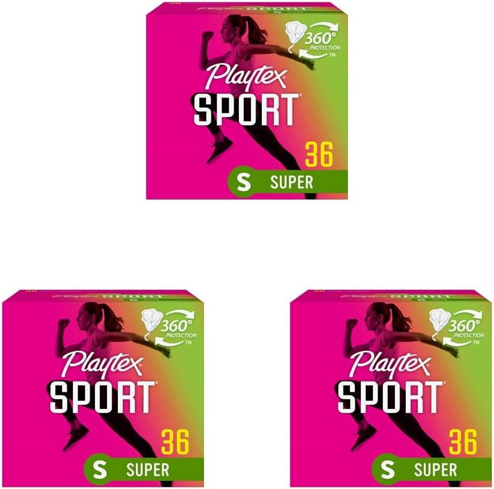 Playtex Sport Super Plastic Applicator Tampons, 36 Ct, 360 Degree Sport