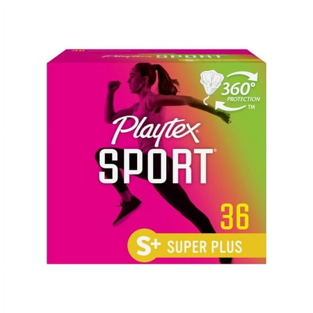 Playtex Sport Super Plus Plastic Applicator Unscented Tampons, 36 Ct, 360 Degree Sport Level Period Protection, Traps Leaks, No-Slip Grip Applicator, Moves With You