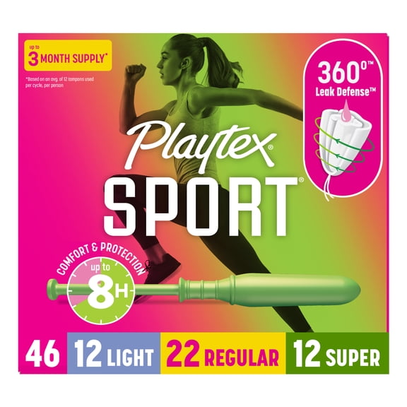 Playtex Sport Tampons, Multipack (Regular/Super/Super Plus Absorbency), 46ct