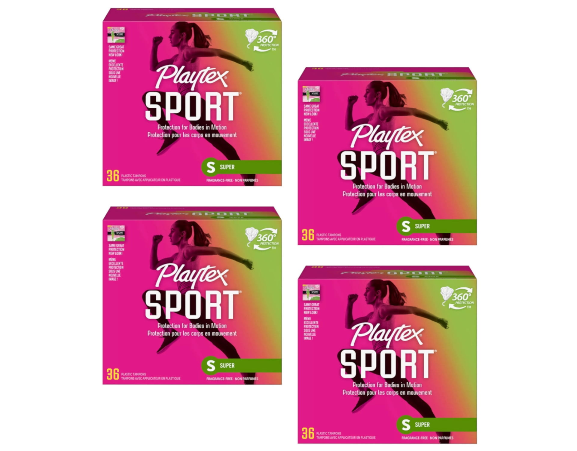 Playtex Sport Tampons Super Absorbency Unscented, 36 Count Pack of 4