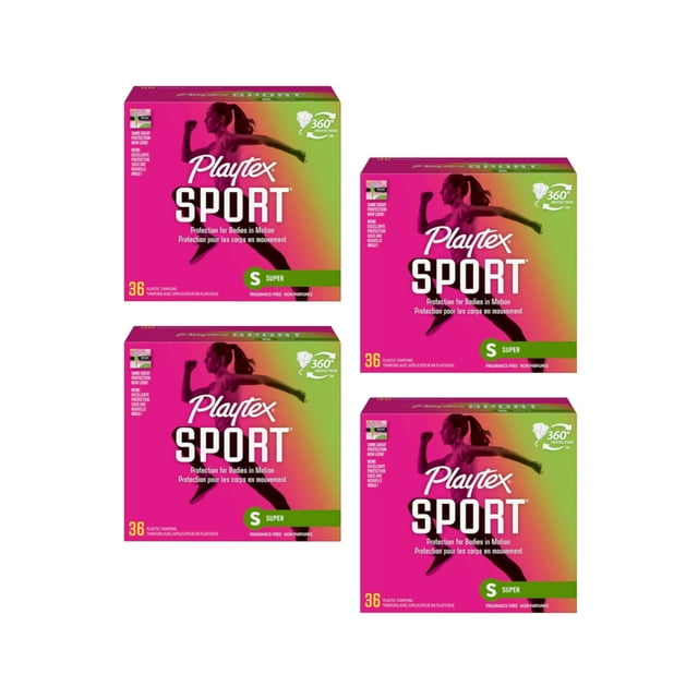 Playtex Sport Tampons Super Absorbency Unscented, 36 Count Pack of 4