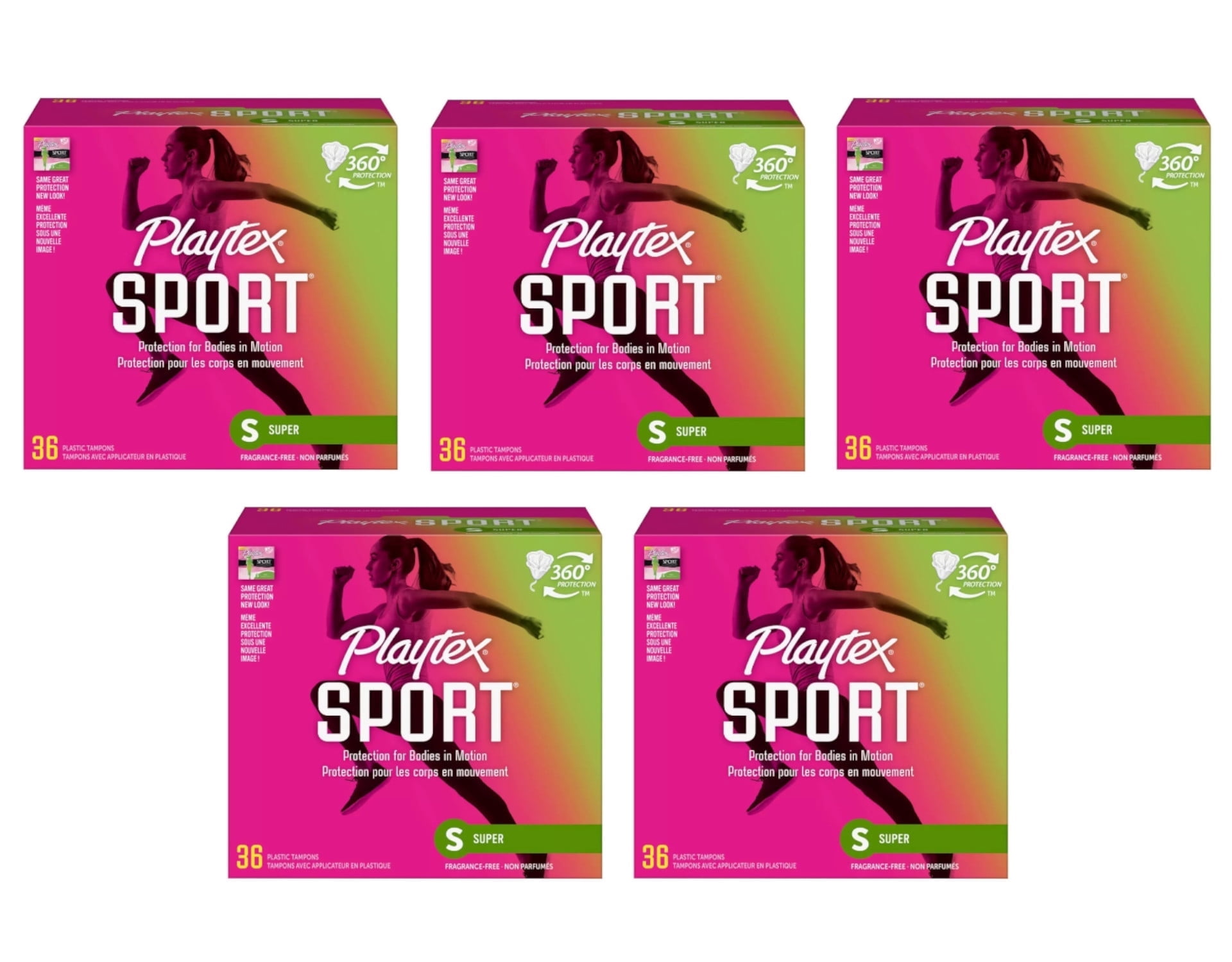 Playtex Sport Tampons Super Absorbency with Plastic Applicator Fragrance Free 36 Count (Pack of 5)