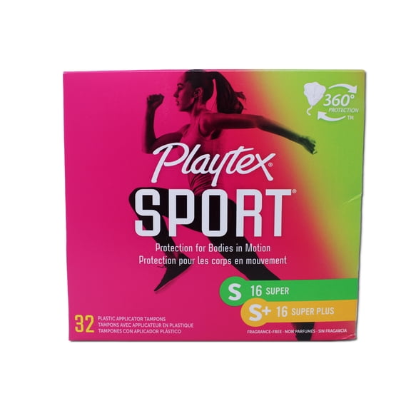 Playtex Sport Tampons Multipack Super and Super Plus Absorbency Fragrance Free with Applicator 32 Count (Pack of 2)