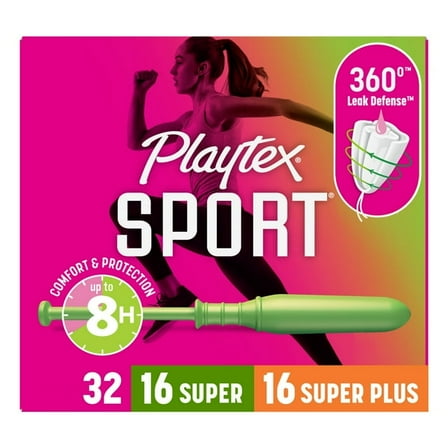 Playtex Sport Tampons, Unscented, Super/Super Plus Absorbency, 4 Pack of 32 Count