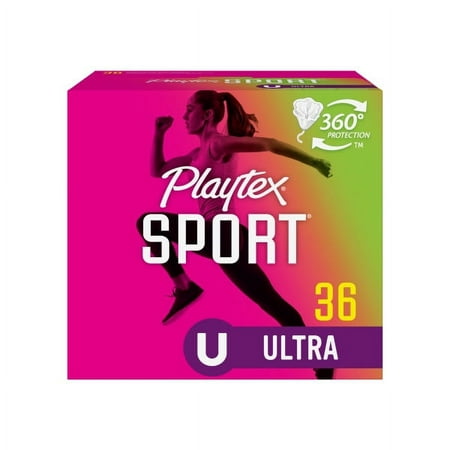 Playtex Sport Ultra Plastic Applicator Unscented Tampons, 36 Ct, 360 Degree Sport Level Period Protection, Traps Leaks, No-Slip Grip Applicator, Moves With You