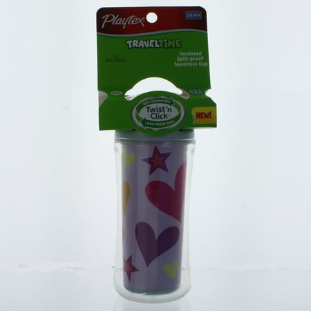 Playtex Travel Time Pink Hearts Twist'n Click Spill Proof Cup BPA Free