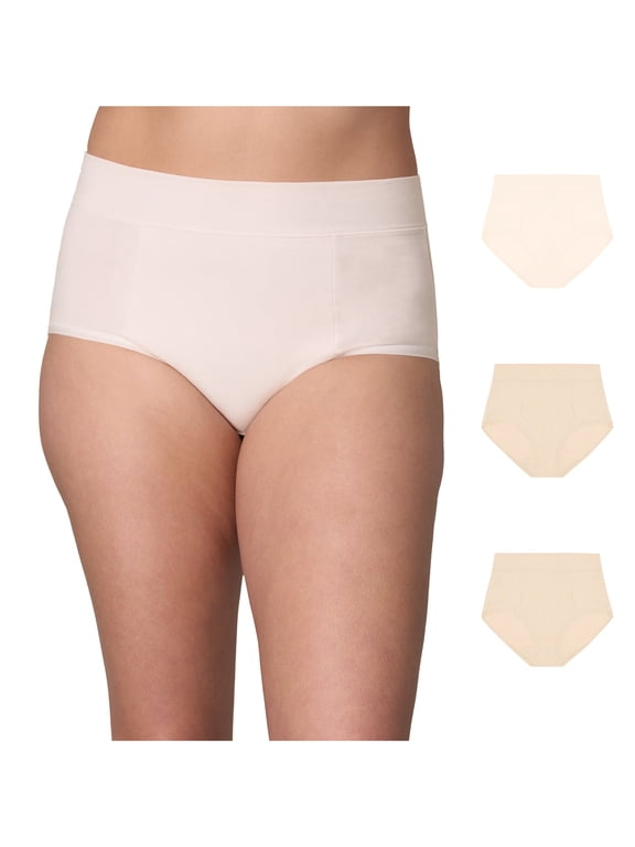 Tummy Smoothing Brief Underwear Pack, Moisture-Wicking, 3-Pack (Plus Sizes) Heirloom White/Almond/Almond 3XL Women's