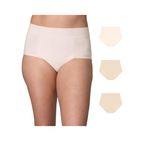 Playtex Tummy Smoothing Brief Underwear Pack, Moisture-Wicking, 3-Pack (Plus Sizes) Heirloom White/Almond/Almond 5XL Women's