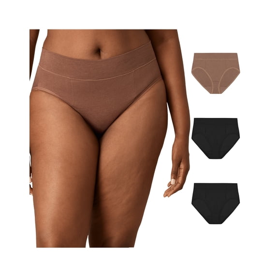 Playtex Tummy Smoothing High-Cut Brief Underwear Pack, 3-Pack (Plus Sizes) Bronzed Chestnut Heather/Black/Black 5XL Women's