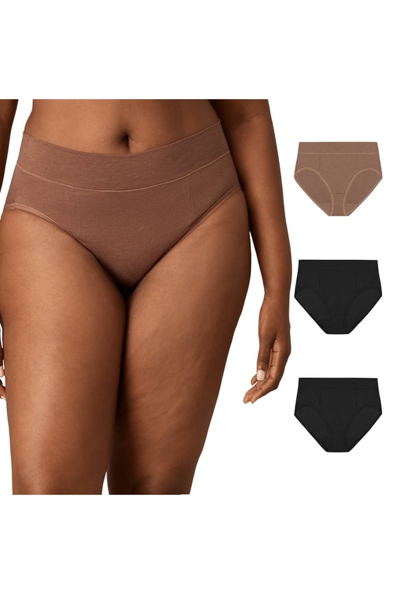 Tummy Smoothing High-Cut Brief Underwear Pack, 3-Pack (Plus Sizes) Bronzed Chestnut Heather/Black/Black XL Women's