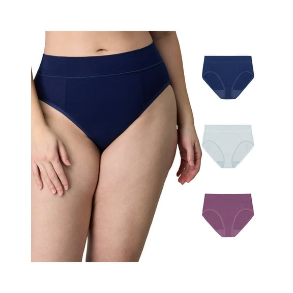 Playtex Tummy Smoothing High-Cut Brief Underwear Pack, 3-Pack (Plus Sizes) Navy/Rain Cloud Heather/Plum Dandy L Women's