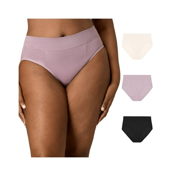Playtex Tummy Smoothing High-Cut Brief Underwear Pack, 3-Pack (Plus Sizes) Vint Mauve/Black/Heirloom White Dot L Women's