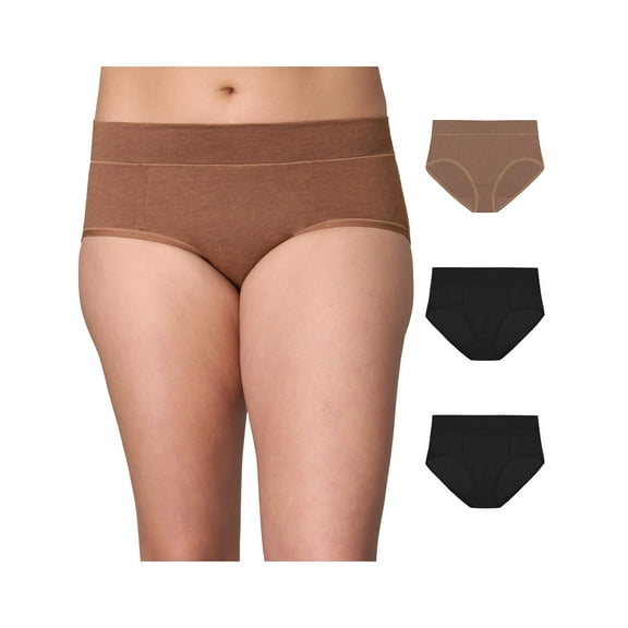 Playtex Tummy Smoothing Hipster Underwear Pack, Moisture-Wicking, 3-Pack (Plus Sizes) Bronzed Chestnut Heather/Black/Black L Women's