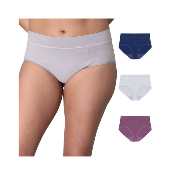 Playtex Tummy Smoothing Hipster Underwear Pack, Moisture-Wicking, 3-Pack (Plus Sizes) Navy/Rain Cloud Heather/Plum Dandy 4XL Women's
