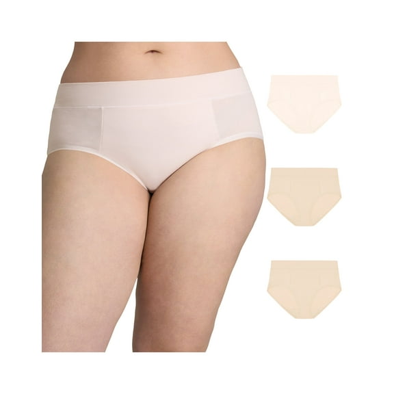 Playtex Tummy Smoothing Hipster Underwear Pack, Moisture-Wicking, 3-Pack (Plus Sizes) Vint Mauve/Black/Heirloom White Dot M Women's