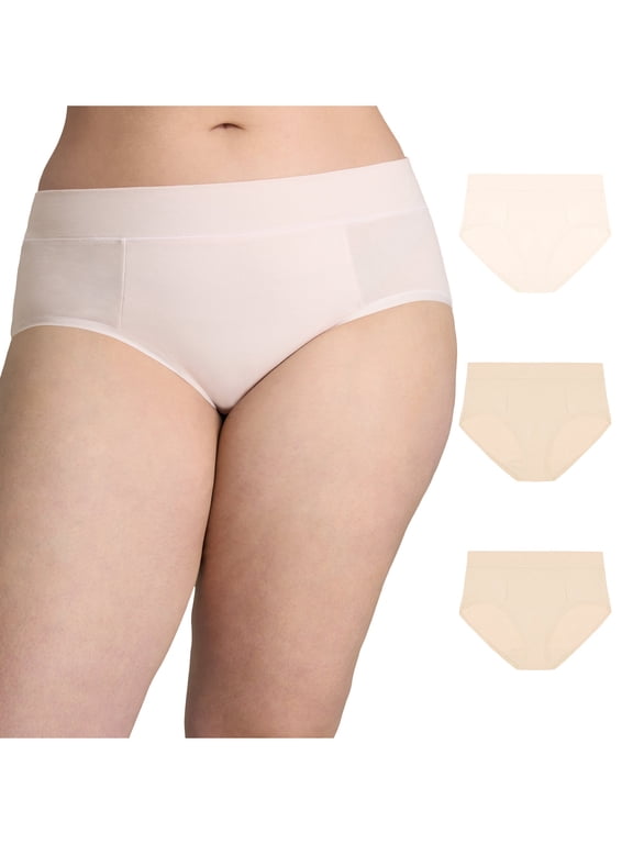 Tummy Smoothing Hipster Underwear Pack, Moisture-Wicking, 3-Pack (Plus Sizes) Vint Mauve/Black/Heirloom White Dot M Women's