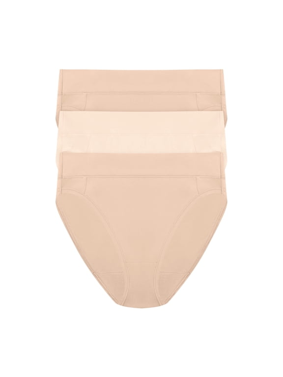 Underwear Bikinis Pack, 3-Pack Tummy Smoothing Bikini Panties for Women (Plus Sizes Available) Heirloom White/Almond/Almond M