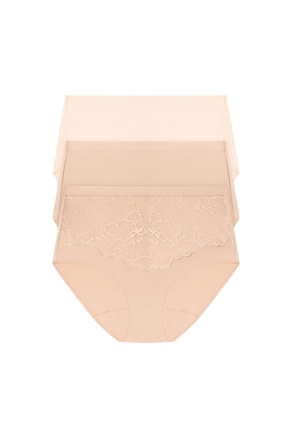 Underwear Briefs 3-Pack Microfiber At-Waist Brief Panties Womens (Plus Sizes Available) Heirloom White/Almond/Almond M