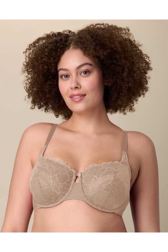 Unlined Lace Balconette Bra, Full Coverage Evening Blush 40DDD Women's