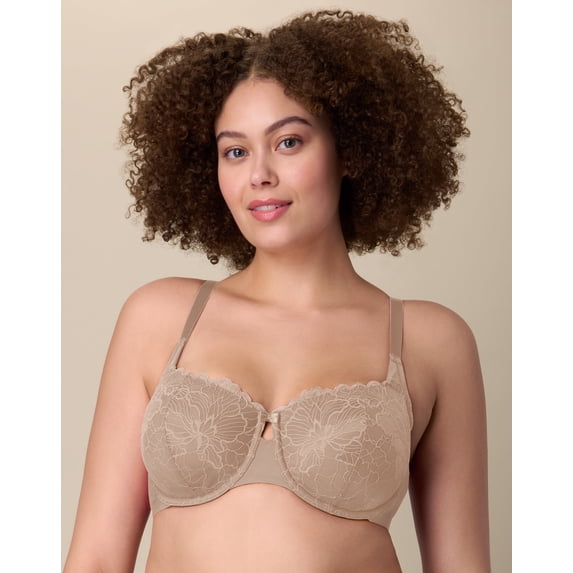 Playtex Unlined Lace Balconette Bra, Full Coverage Evening Blush 44D Women's