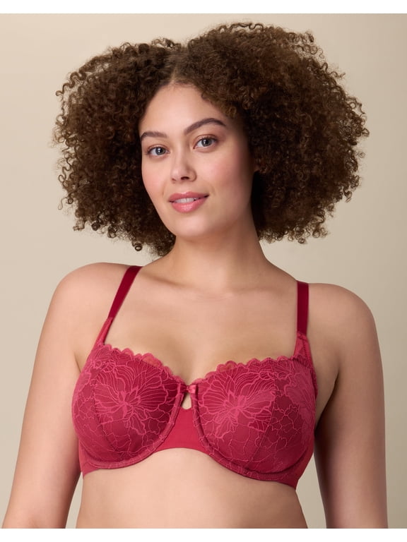 Unlined Lace Balconette Bra, Full Coverage Digital Rose 36D Women's