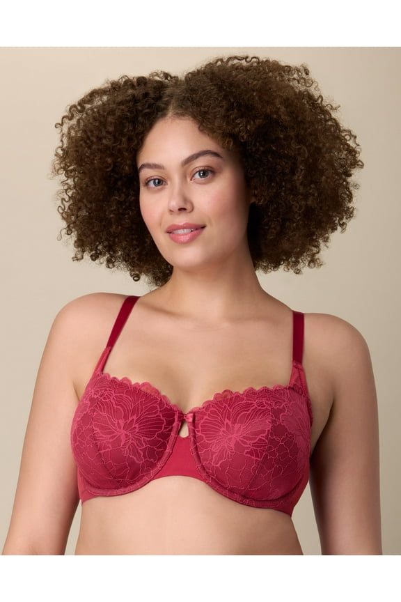 Unlined Lace Balconette Bra, Full Coverage Digital Rose 44DDD Women's