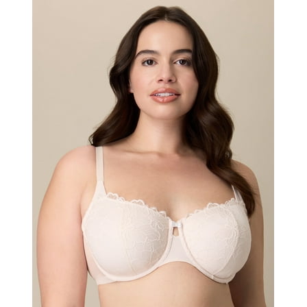 Playtex Unlined Lace Balconette Bra, Full Coverage  Heirloom White 44C Women's
