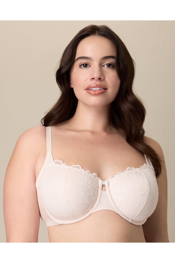 Unlined Lace Balconette Bra, Full Coverage Heirloom White 44C Women's