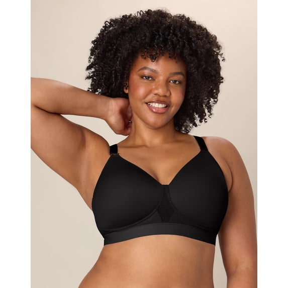 Playtex Women's Wireless Bra, Smoothing Comfort, Moisture-Wicking Dressed In Black 42DD